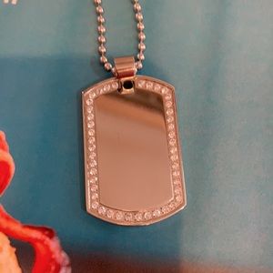 Rhinestone Embellished Dog Tag Necklace